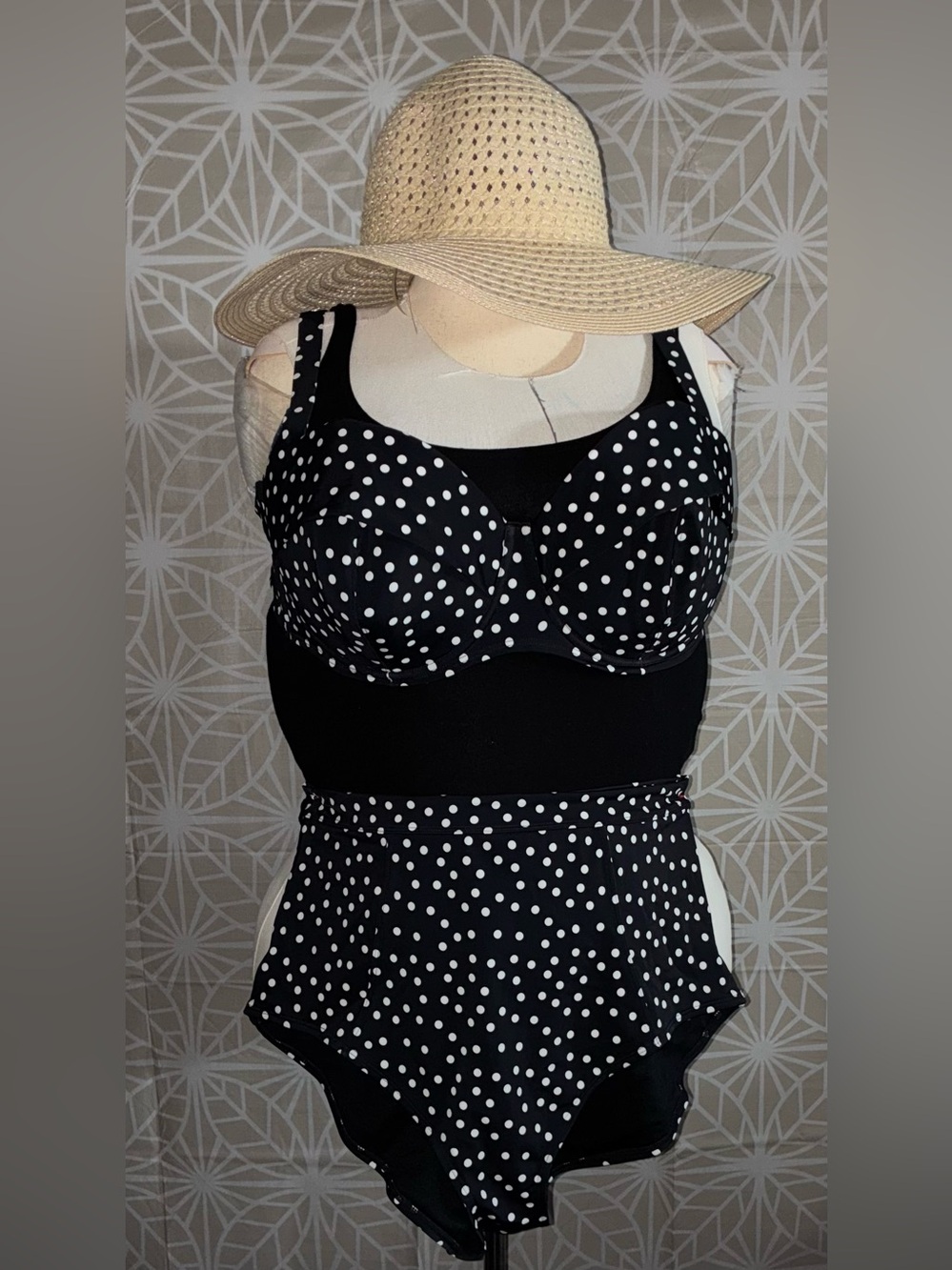 Adore Me Polka Dot Bikini Set — Black & White (SWIM SET) Top42DDD • Bottom 2X
